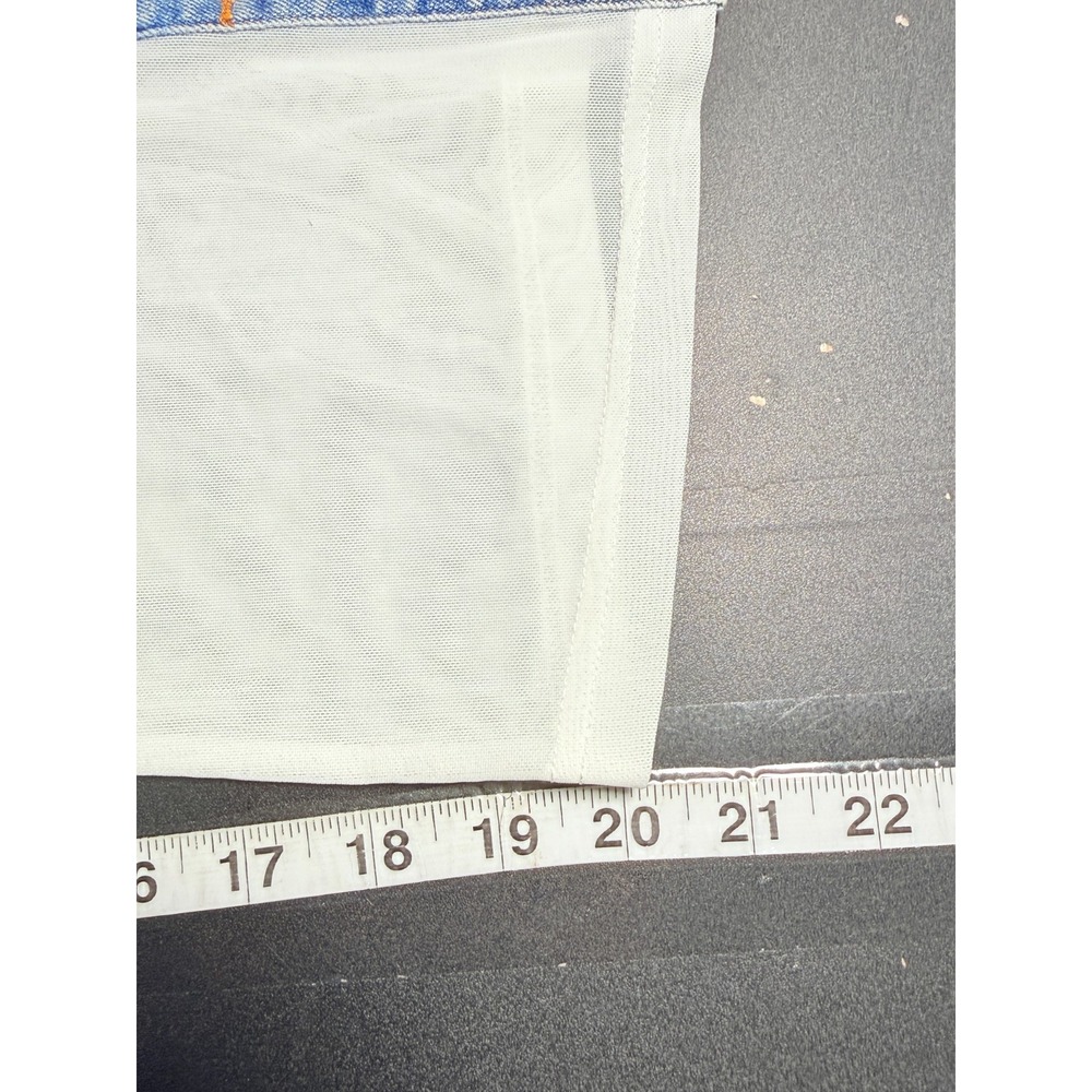 New Akira Womens Sheer Mesh Denim Trimmed Crop Top Size S Western Country y2k - Picture 5 of 8